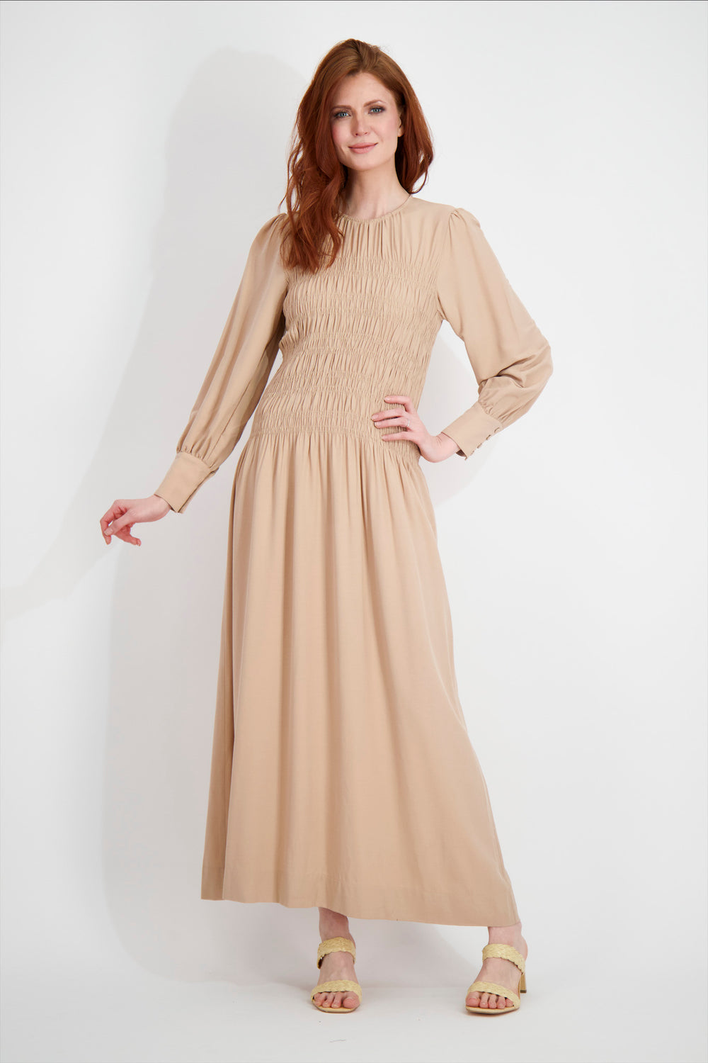 SMOCKED MAXI-TAN