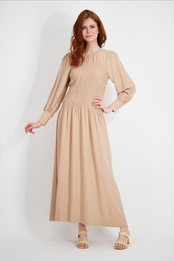 SMOCKED MAXI-TAN
