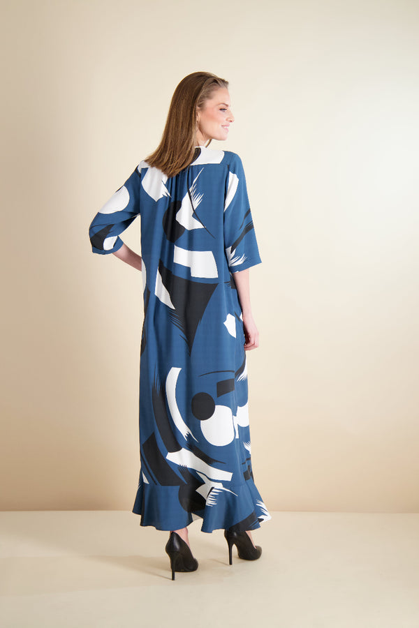 BUTTON FRONT MAXI-ABSTRACT PRINT