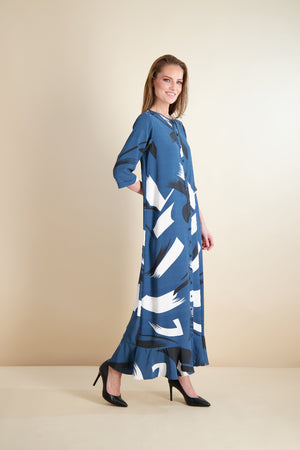 BUTTON FRONT MAXI-ABSTRACT PRINT