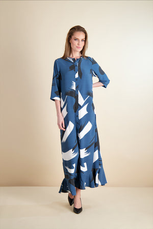 BUTTON FRONT MAXI-ABSTRACT PRINT
