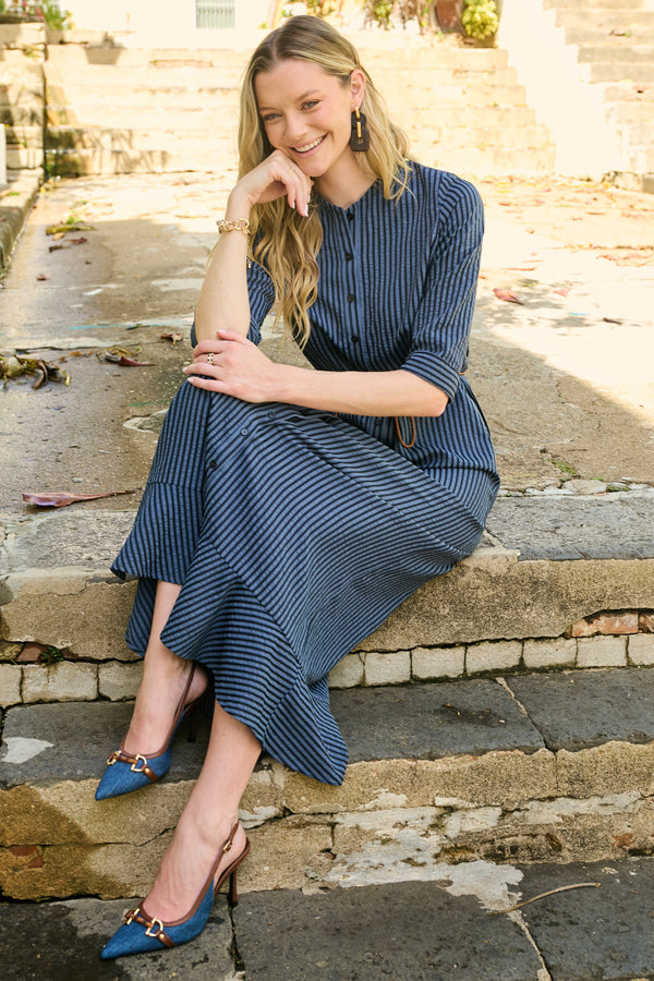 BUTTON FRONT MAXI -SEERSUCKER