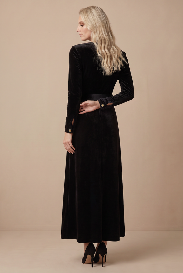 VELVET BELTED MAXI- BLACK