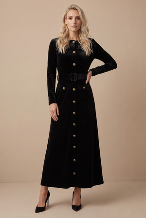VELVET BELTED MAXI- BLACK
