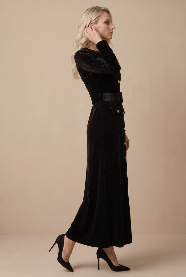 VELVET BELTED MAXI- BLACK