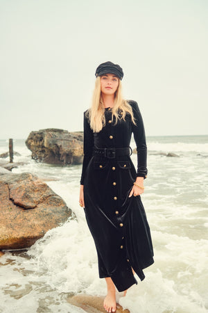 VELVET BELTED MAXI- BLACK