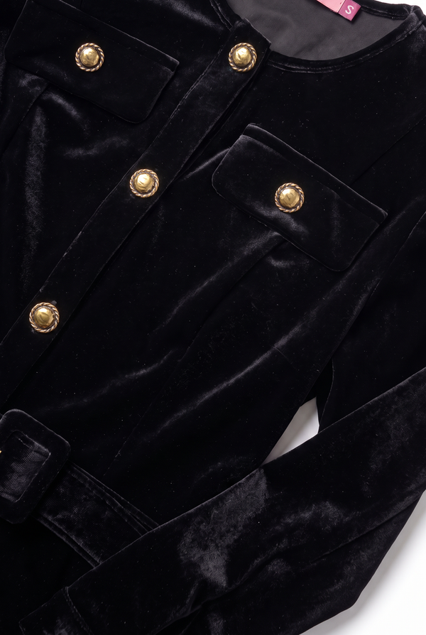 VELVET BELTED MAXI- BLACK