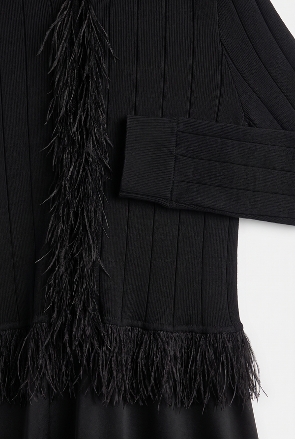 KNIT FRINGE SET-BLACK