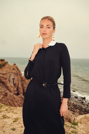 BUTTON FRONT SWING MAXI-BLACK