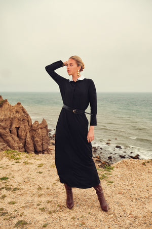 BUTTON FRONT SWING MAXI-BLACK