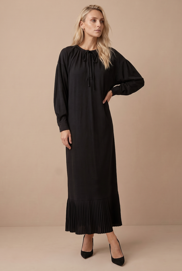 DRAWSTRING FLOUNCE MAXI-BLACK