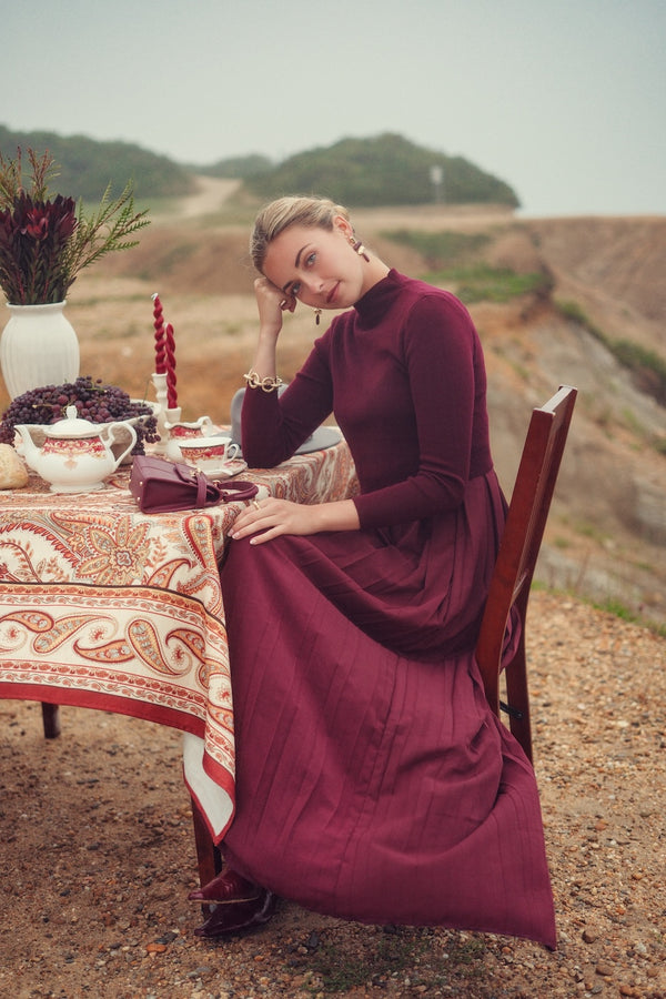 BOX PLEAT MAXI SET-BURGUNDY