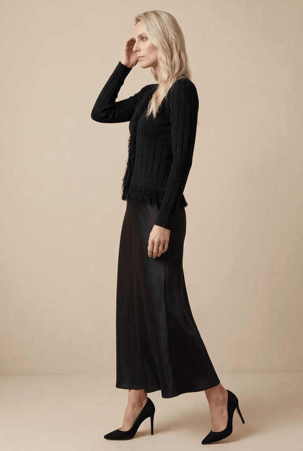 KNIT FRINGE SET-BLACK