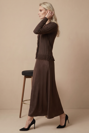 KNIT FRINGE SET-BROWN
