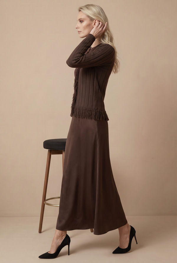 KNIT FRINGE SET-BROWN