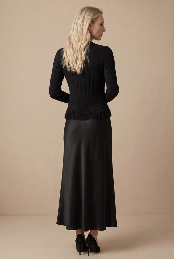 KNIT FRINGE SET-BLACK