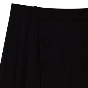 BUTTON FRONT PLEATED SKIRT LONG-BLACK