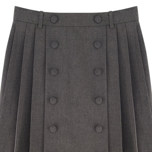 BUTTON FRONT PLEATED SKIRT LONG-GREY