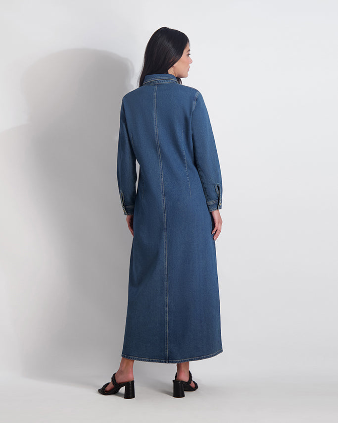 blue denim zip dress Sleeveless Zip Down Pocket Detail Collared Fitted Mini Dress In Blue Denim | EGO US