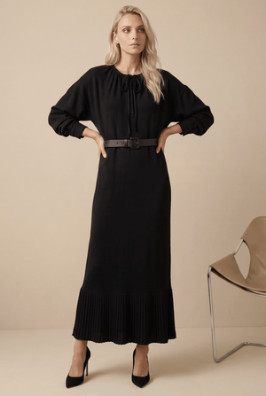 DRAWSTRING FLOUNCE MAXI-BLACK