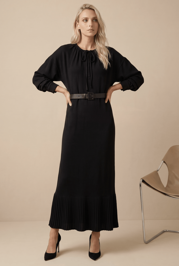 DRAWSTRING FLOUNCE MAXI-BLACK