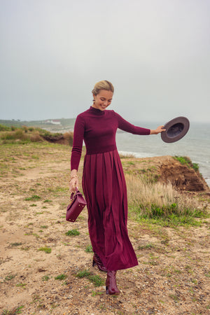 BOX PLEAT MAXI SET-BURGUNDY