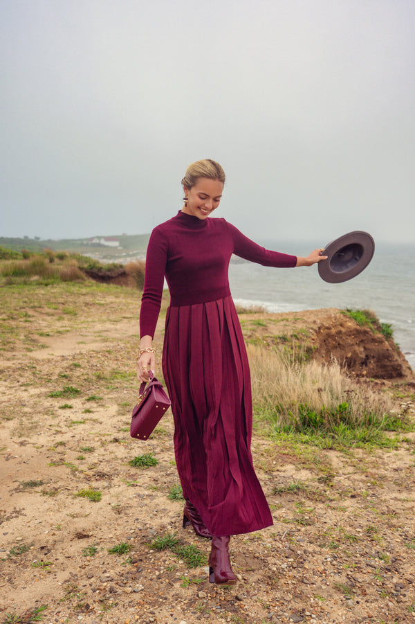 BOX PLEAT MAXI SET-BURGUNDY