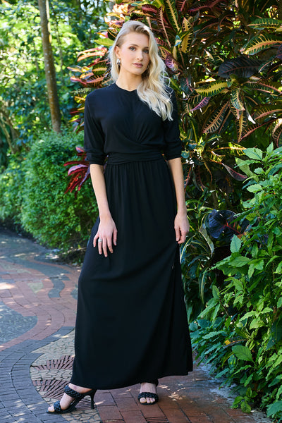 chinese dress ladies Double Wrap MAXI-BLACK 2X / Black