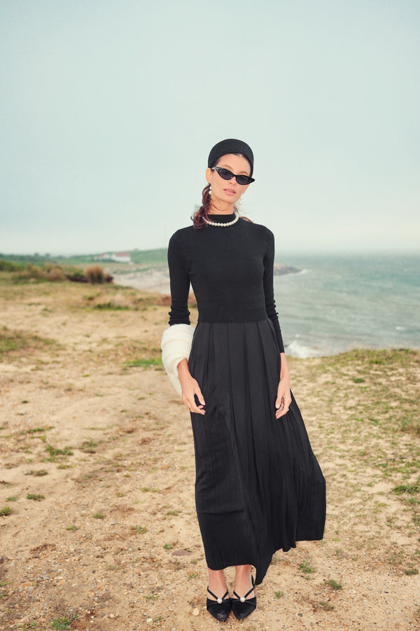 BOX PLEAT MAXI SET-BLACK