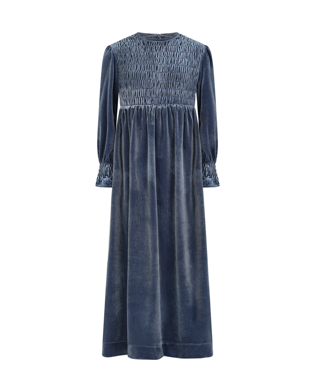 EMMA SMOCKED VELVET MAXI-CORNFLOWER