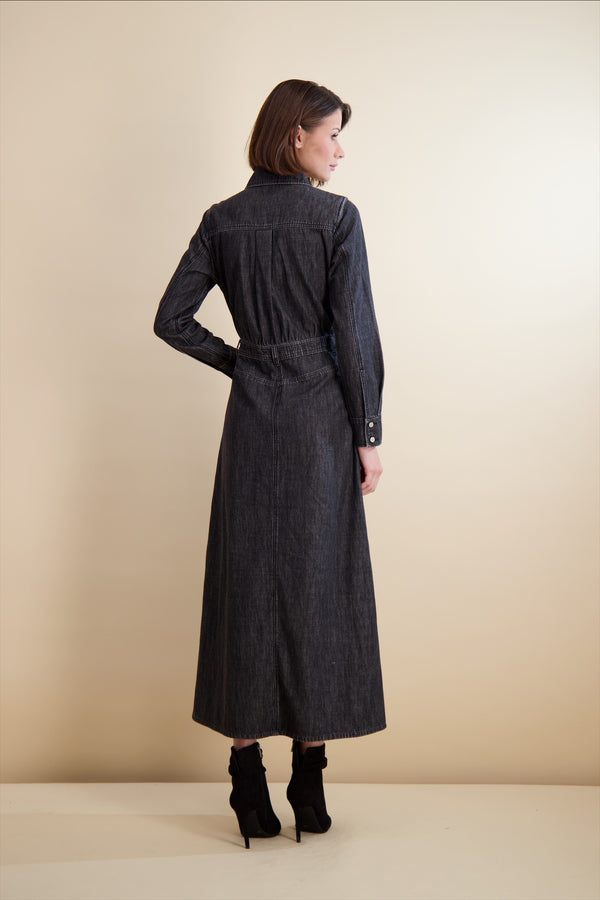 DENIM UTILITY DRESS-BLACK DENIM