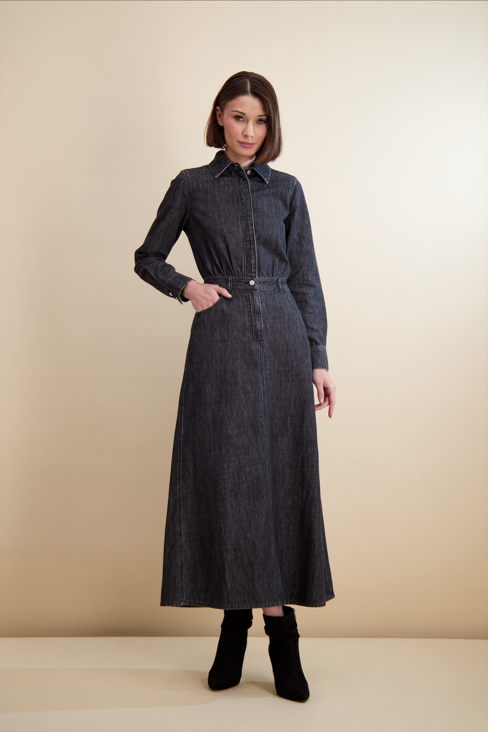 DENIM UTILITY DRESS-BLACK DENIM