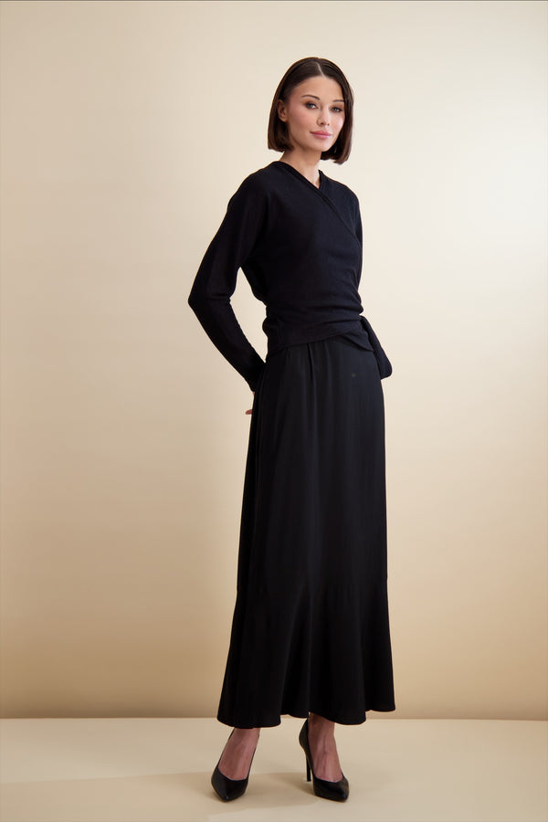 WRAP OVERLAY MAXI-BLACK