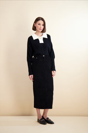 ESSENTIAL CORDUROY SKIRT-BLACK