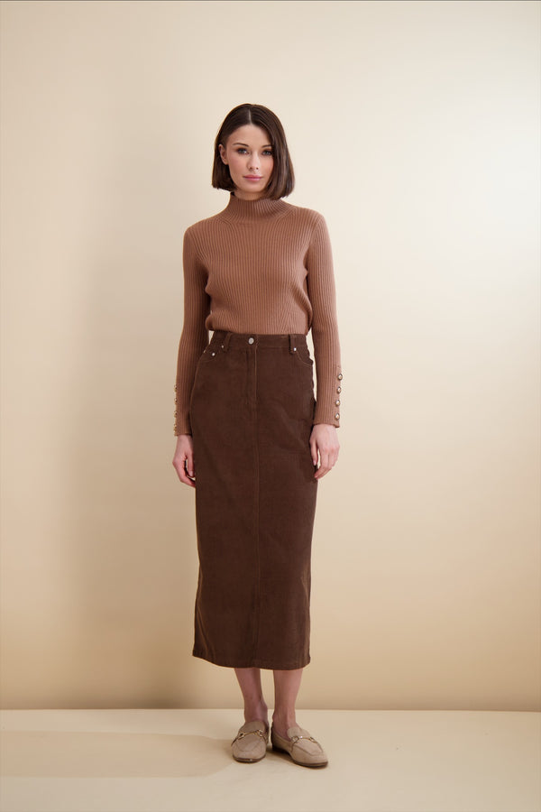 ESSENTIAL CORDUROY SKIRT-TAN