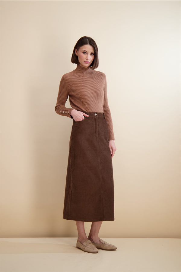 ESSENTIAL CORDUROY SKIRT-TAN