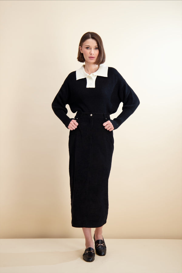 ESSENTIAL CORDUROY SKIRT-BLACK