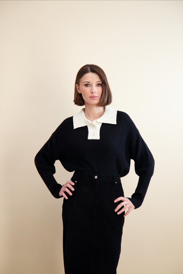 KNIT COLLARED HENLEY