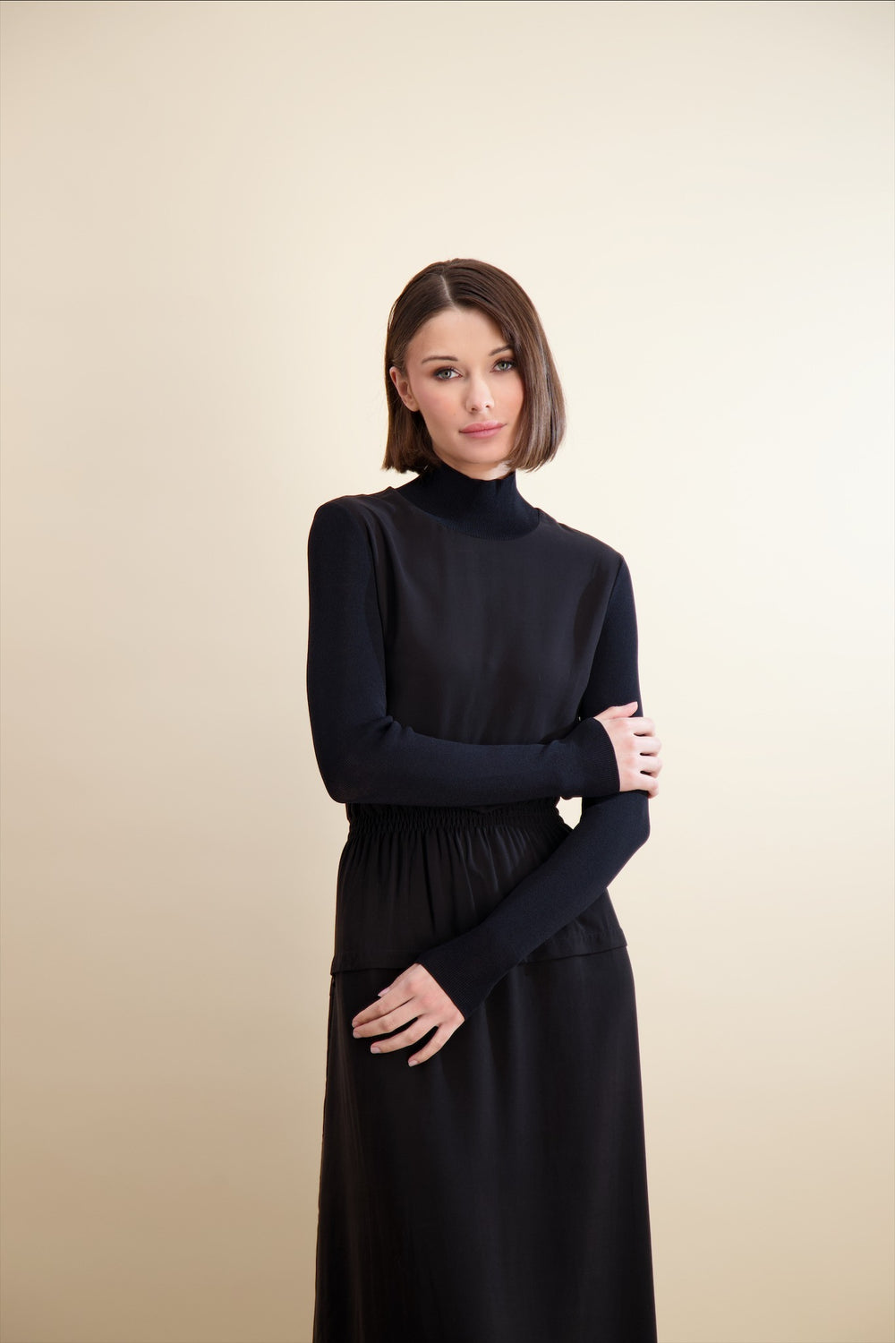 MOCK NECK CINCHED MAXI