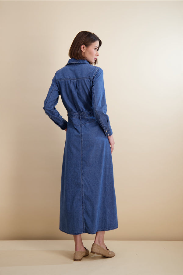 DENIM UTILITY DRESS-BLUE DENIM
