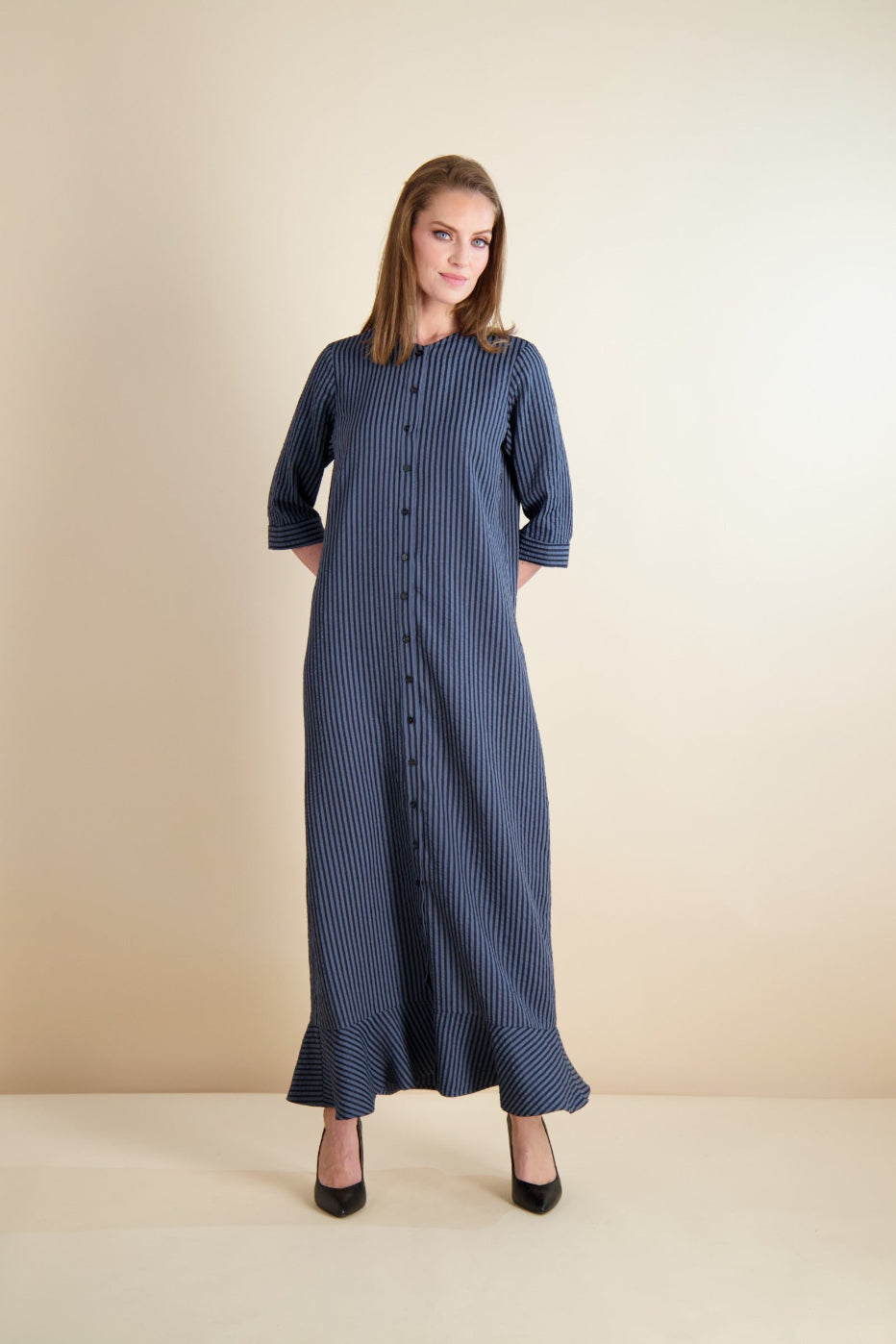 BUTTON FRONT MAXI -SEERSUCKER SEERSUCKER / 2XL