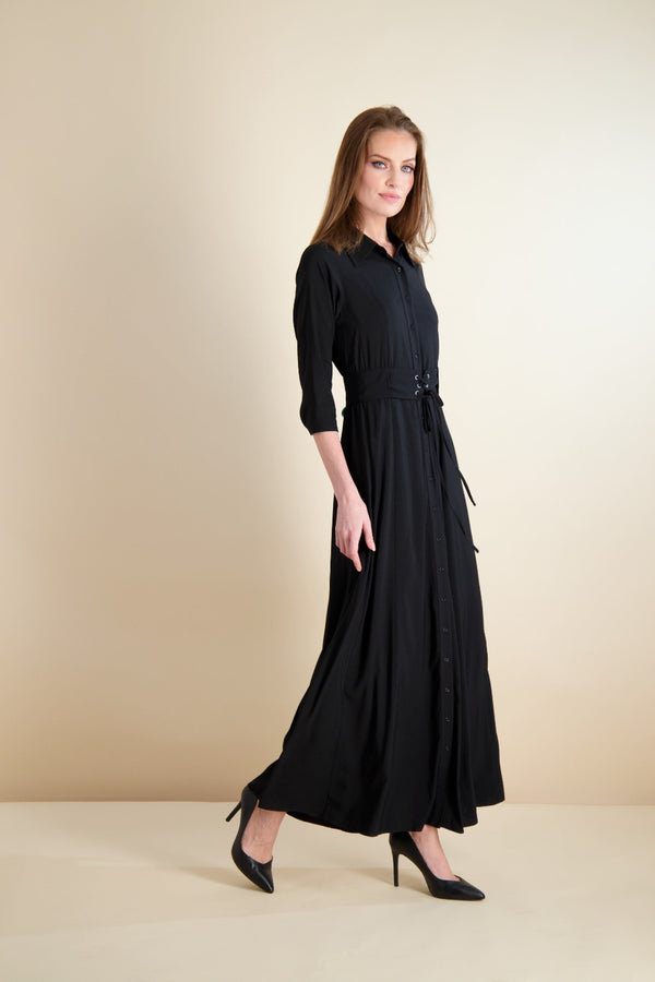 LACED WAIST MAXI-BLACK