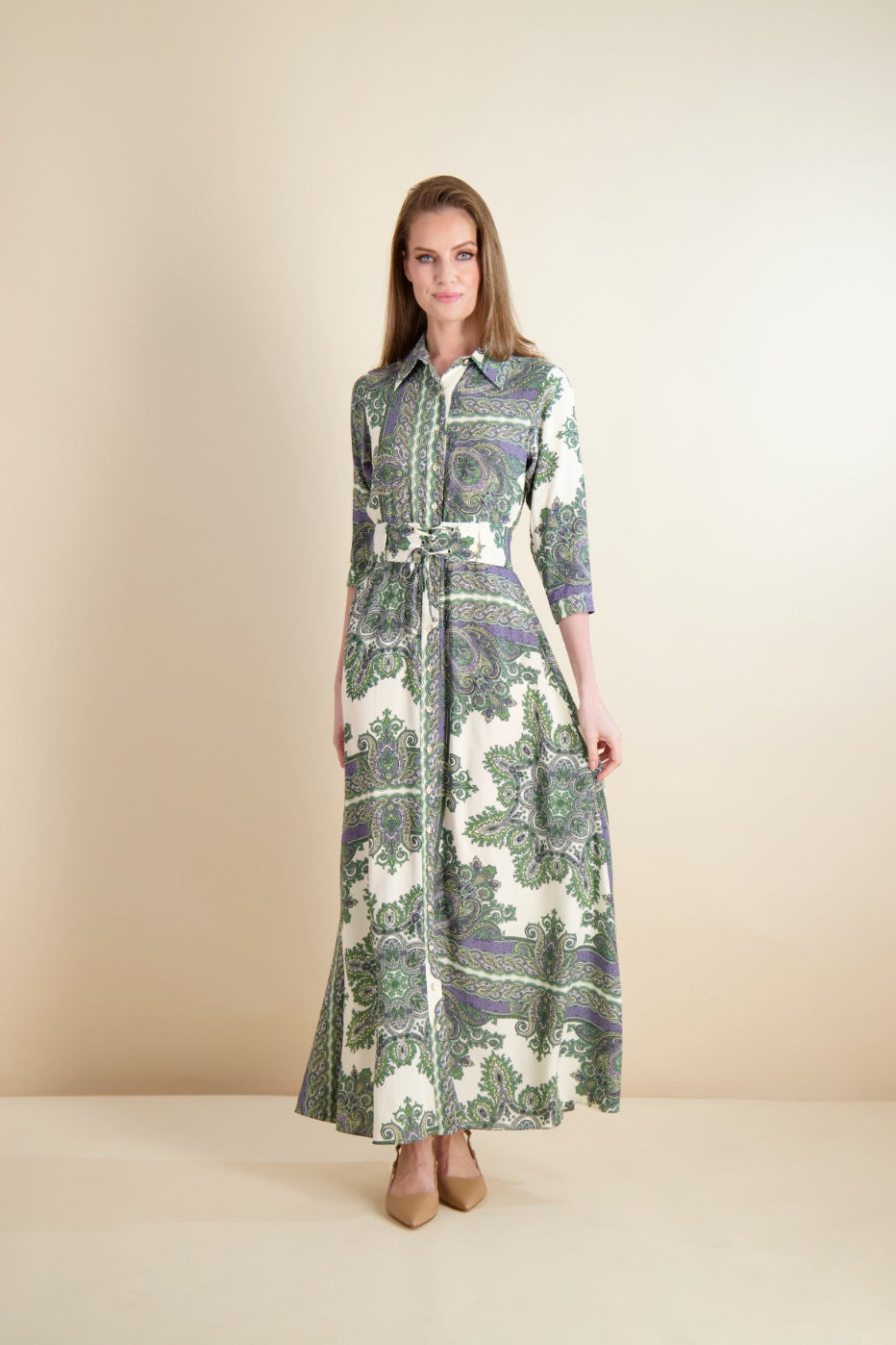 LACED WAIST MAXI-PRINT