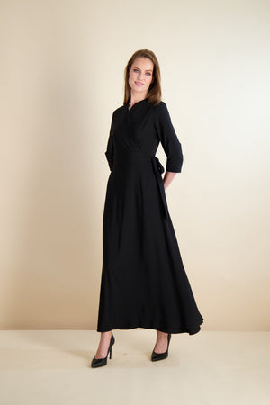 black wrap dresses for women Silk Dress in Black, Dress, Bridesmaid Dress, Wedding Guest Dress, Dress, Maxi Dress, Evening Dress, Long Dress, Bridesmaid Gift 100% Polyester Hand Wash Cold Model Measurement Wearing a Size 2X Height WRAP MAXI-BLACK Black / L