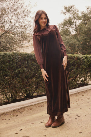SCARLETT BLOUSE AND VELVET TEEN JUMPER SET-BROWN