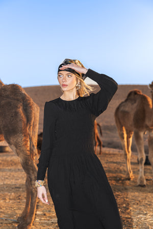SMOCKED MAXI -BLACK