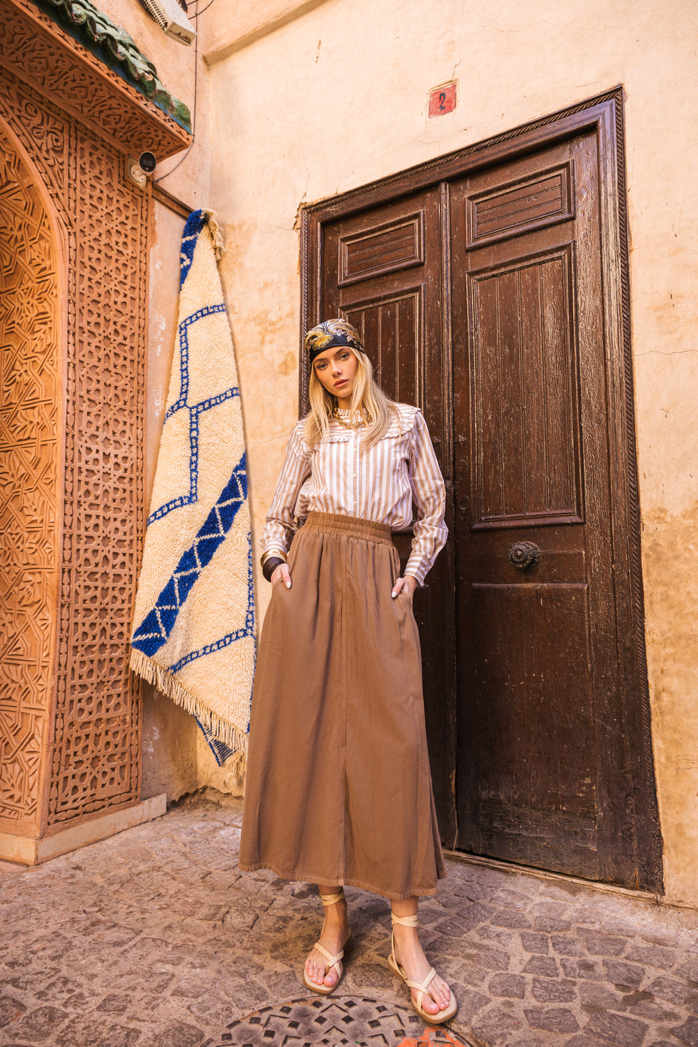STRIPE BLOUSE-TAN
