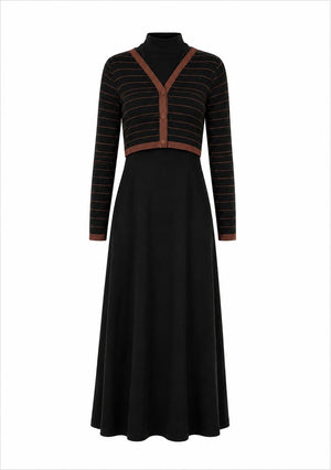 SELENA COLLARED OVERLAY MAXI-BLACK/BROWN