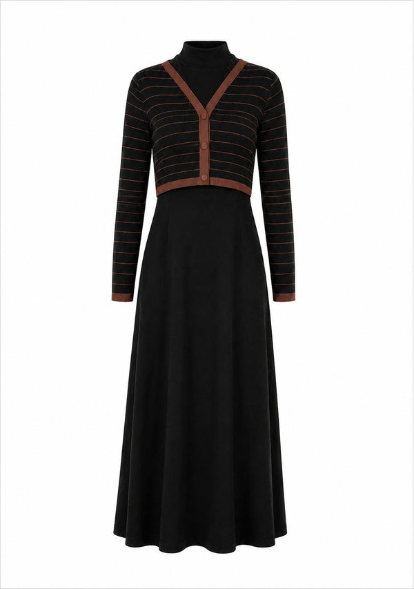 SELENA COLLARED OVERLAY MAXI-BLACK/BROWN