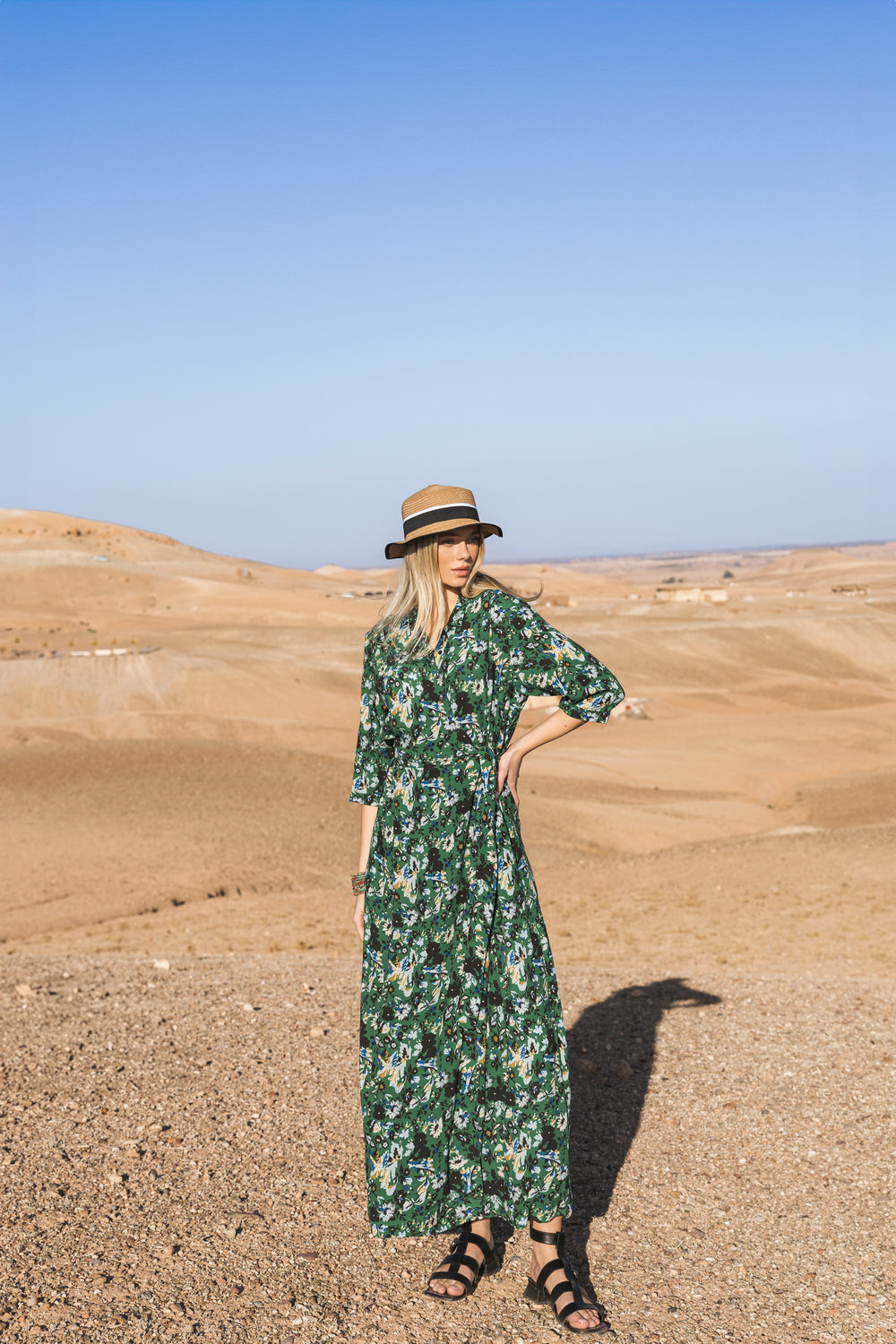 MOCK WRAP OVER MAXI-FLORAL